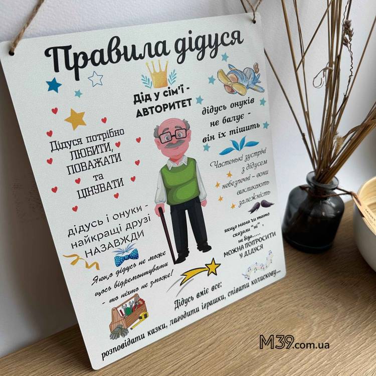 Декоративна Табличка Настінна Правила Дідуся, Подарунок Дідусю