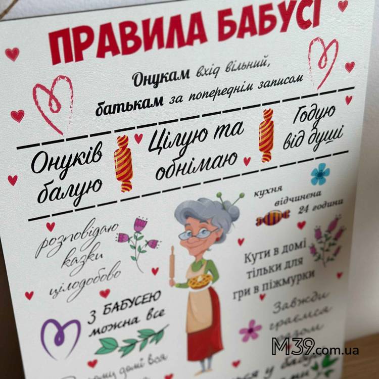 Декоративна Табличка Настінна Правила Бабусі, Подарунок Бабусі m39.com.ua Декоративна Табличка Настінна Правила Бабусі, Подарунок Бабусі