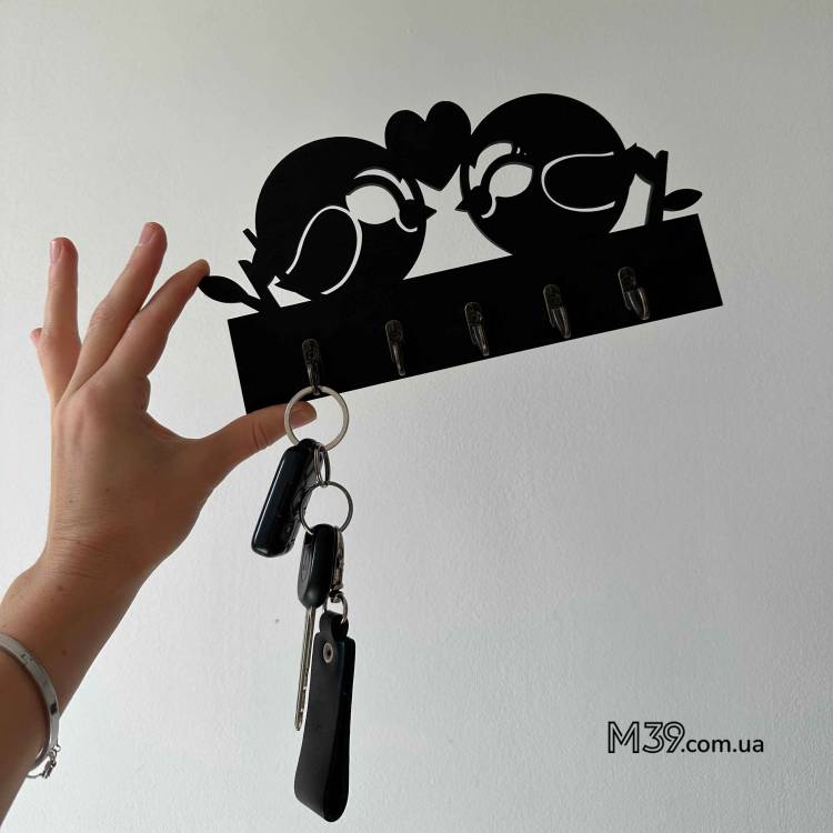 Декоративна Ключниця З Дерева Настінна Пара Пташок з Сердечком