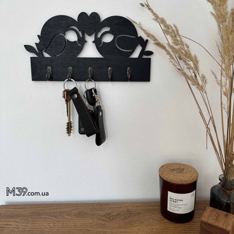 Декоративна Ключниця З Дерева Настінна Пара Пташок з Сердечком