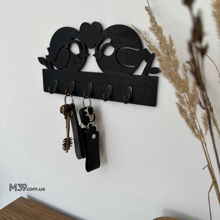 Декоративна Ключниця З Дерева Настінна Пара Пташок з Сердечком