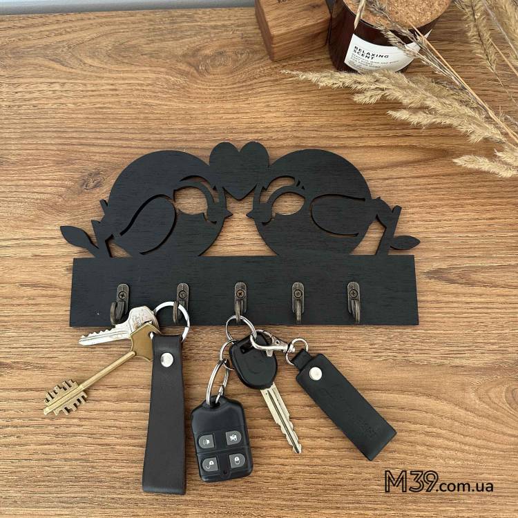 Декоративна Ключниця З Дерева Настінна Пара Пташок з Сердечком