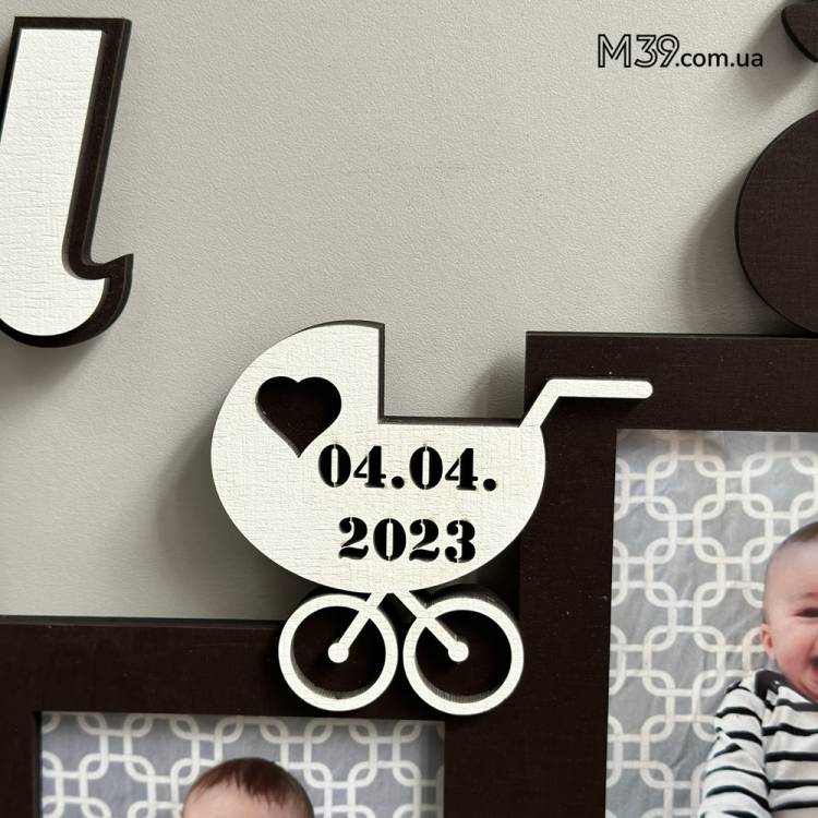 Дитяча метрика-фоторамка на 13 фото іменна