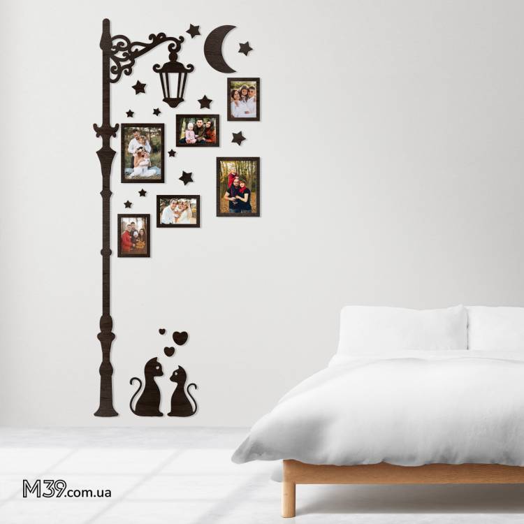 Композиция из фоторамок "Фонарь" с влюбленными котиками, декоративное панно m39.com.ua Композиция из фоторамок "Фонарь" с влюбленными котиками, декоративное панно