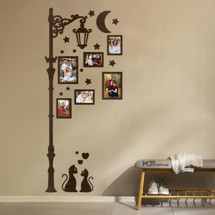 Композиция из фоторамок "Фонарь" с влюбленными котиками, декоративное панно m39.com.ua Композиция из фоторамок "Фонарь" с влюбленными котиками, декоративное панно