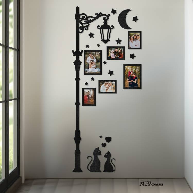 Композиция из фоторамок "Фонарь" с влюбленными котиками, декоративное панно m39.com.ua Композиция из фоторамок "Фонарь" с влюбленными котиками, декоративное панно