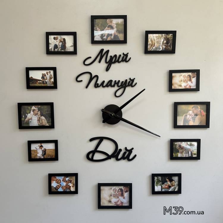 Декор для офиса на стену - Часы "Мечтай Планируй Действуй" с фоторамками