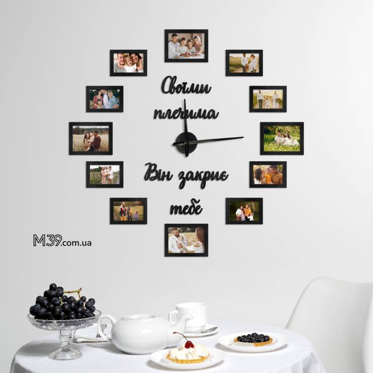 Часы с цитатой из Библии "Псалом 91:4" (90:4) с фоторамками m39.com.ua Часы с цитатой из Библии "Псалом 91:4" (90:4) с фоторамками