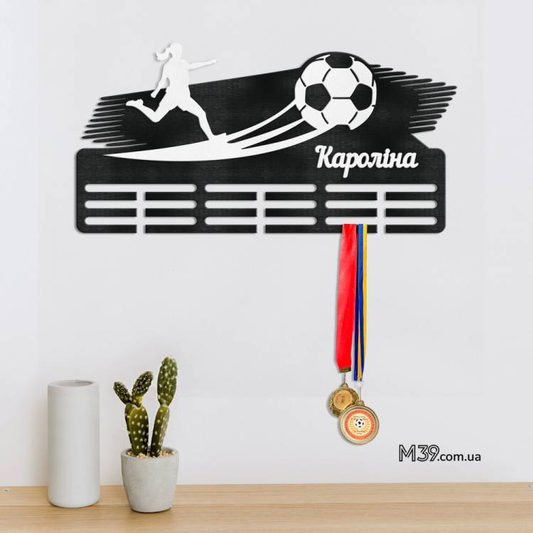 Медальница из дерева Футбол с Девушкой