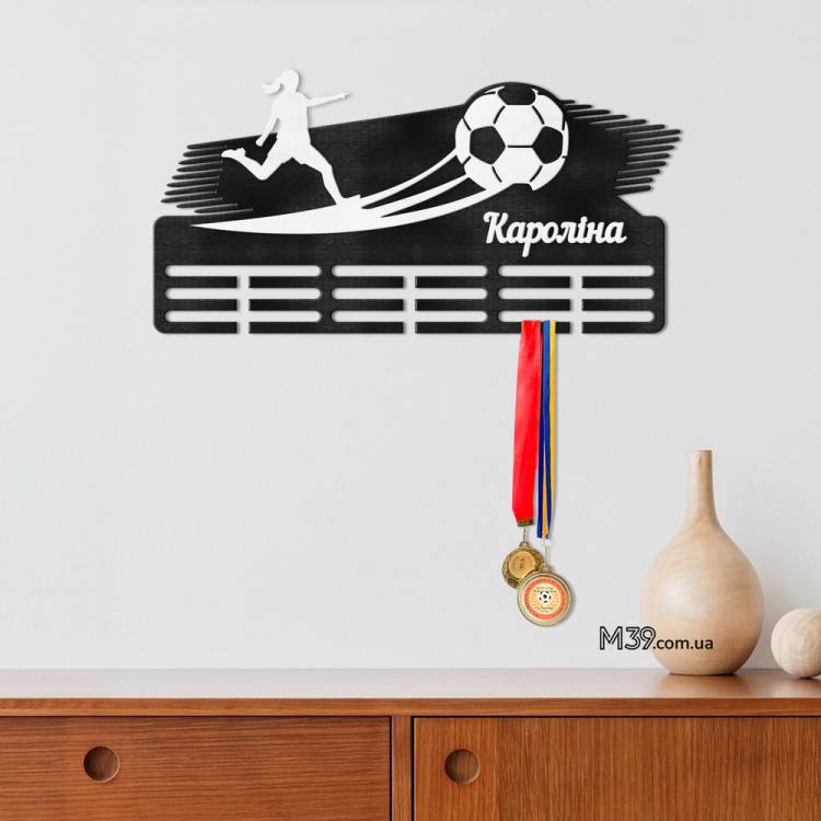 Медальница из дерева Футбол с Девушкой