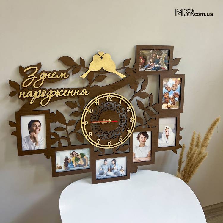 Подарунок на День Народження - Годинник "З Днем Народження" з Фоторамками