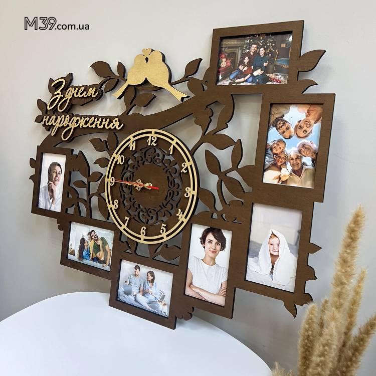 Подарунок на День Народження - Годинник "З Днем Народження" з Фоторамками