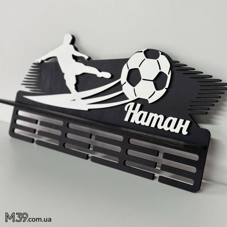 Подарунок дитині - Медальниця з дерева "Футбол" з Поличкою