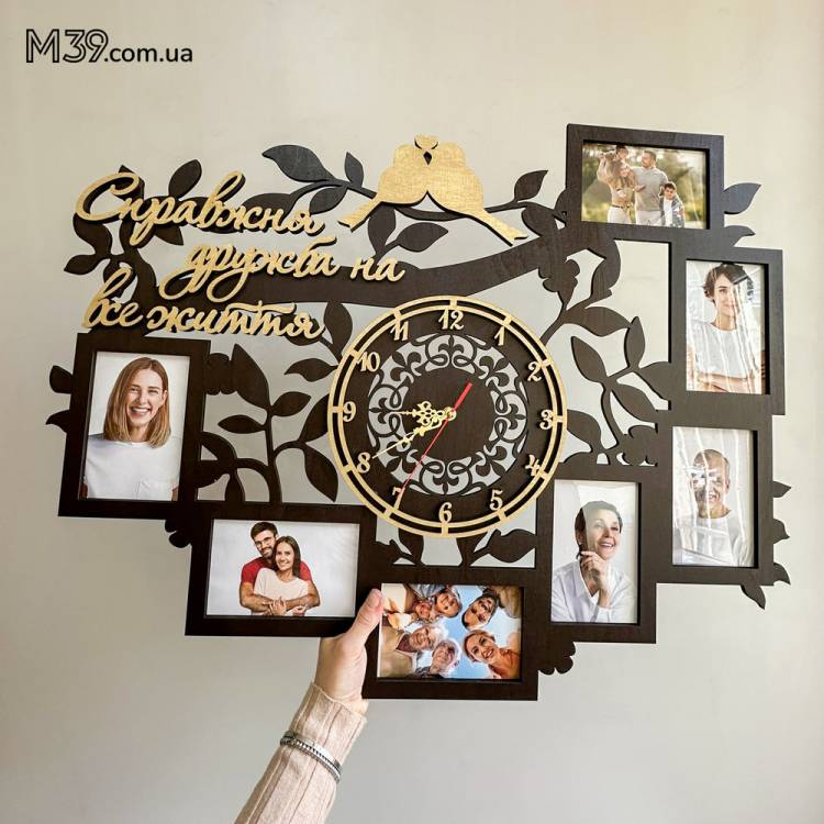 Подарок Друзьям - Часы "Настоящая Дружба на Всю Жизнь" с фоторамками