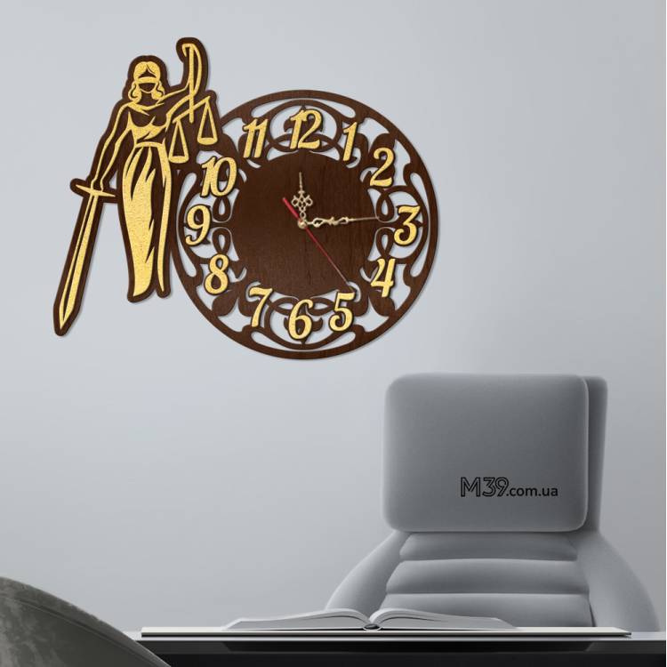 Подарунок Юристу - Годинник "Феміда" з Дерева Настінний