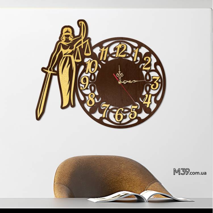 Подарунок Юристу - Годинник "Феміда" з Дерева Настінний