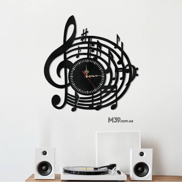 Подарунок Вчителю Музики - Годинник "Музика" з Дерева Настінний m39.com.ua Подарунок Вчителю Музики - Годинник "Музика" з Дерева Настінний