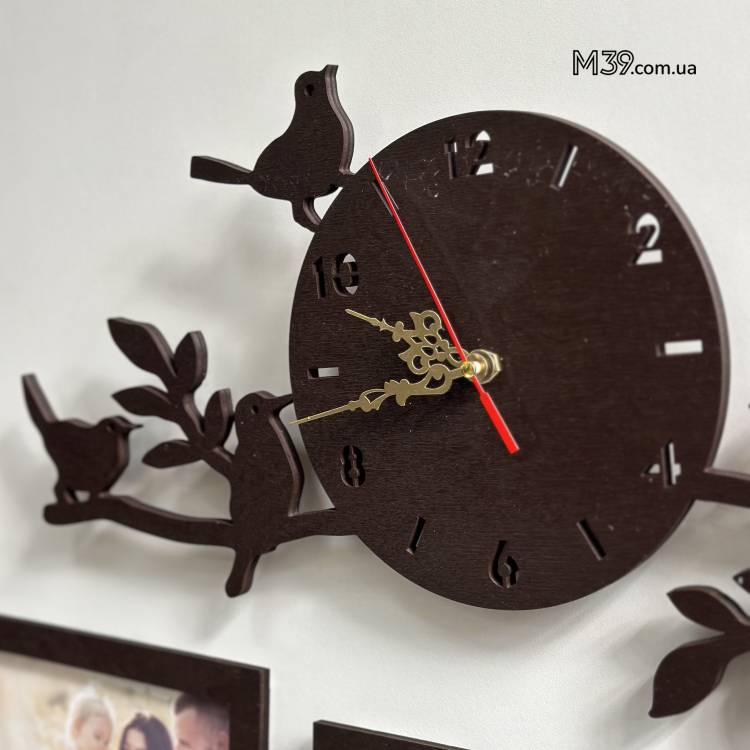 Часы Настенные "Веточка с Птичками" с Фоторамками