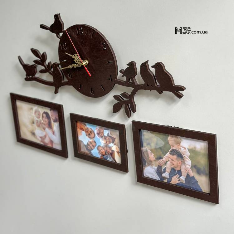 Часы Настенные "Веточка с Птичками" с Фоторамками