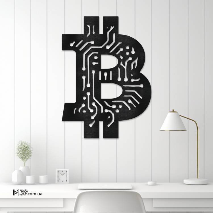 Декоративне Панно "Біткоїн" з Дерева на Стіну, Крипто Декор m39.com.ua Декоративне Панно "Біткоїн" з Дерева на Стіну, Крипто Декор