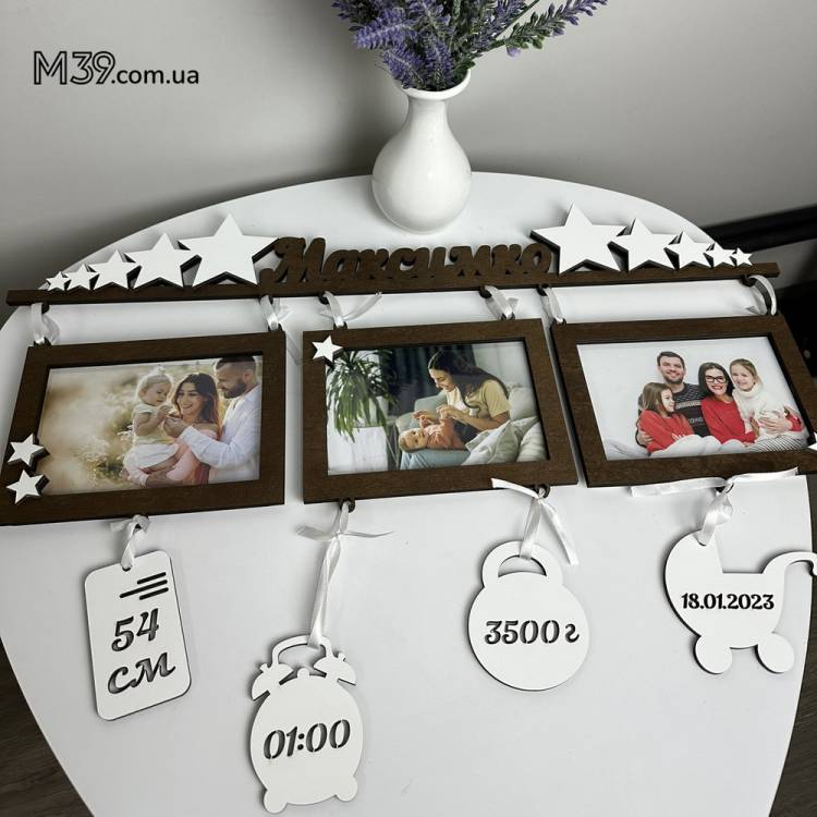 Дитяча Метрика Іменна з Рамками для Фото