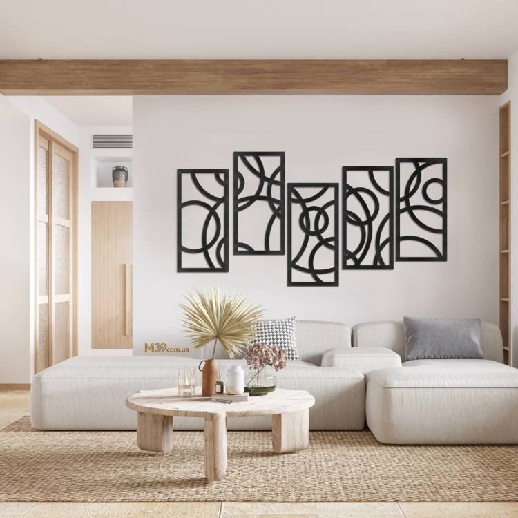 Деревянное декоративное панно Круги на 5 элементов