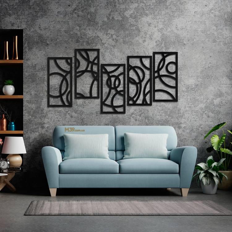 Деревянное декоративное панно Круги на 5 элементов