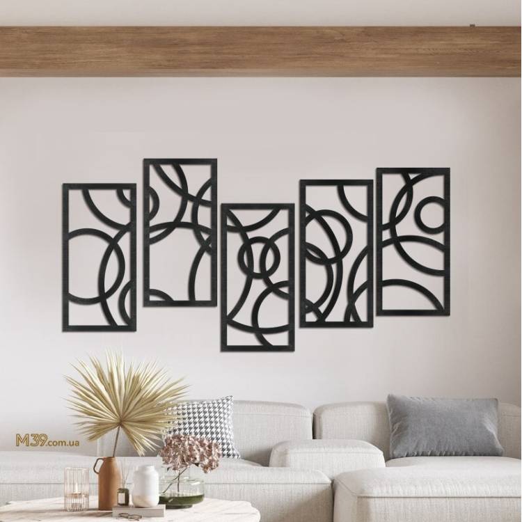 Деревянное декоративное панно Круги на 5 элементов