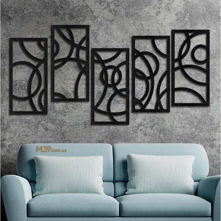 Деревянное декоративное панно Круги на 5 элементов