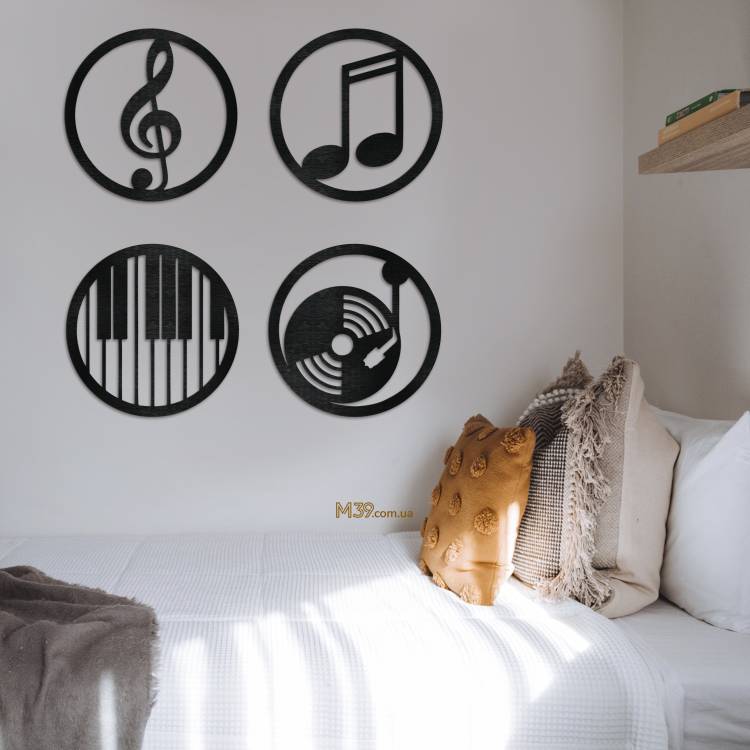 Настінний декор для піаніста — дерев’яне панно «Музика» (3D)