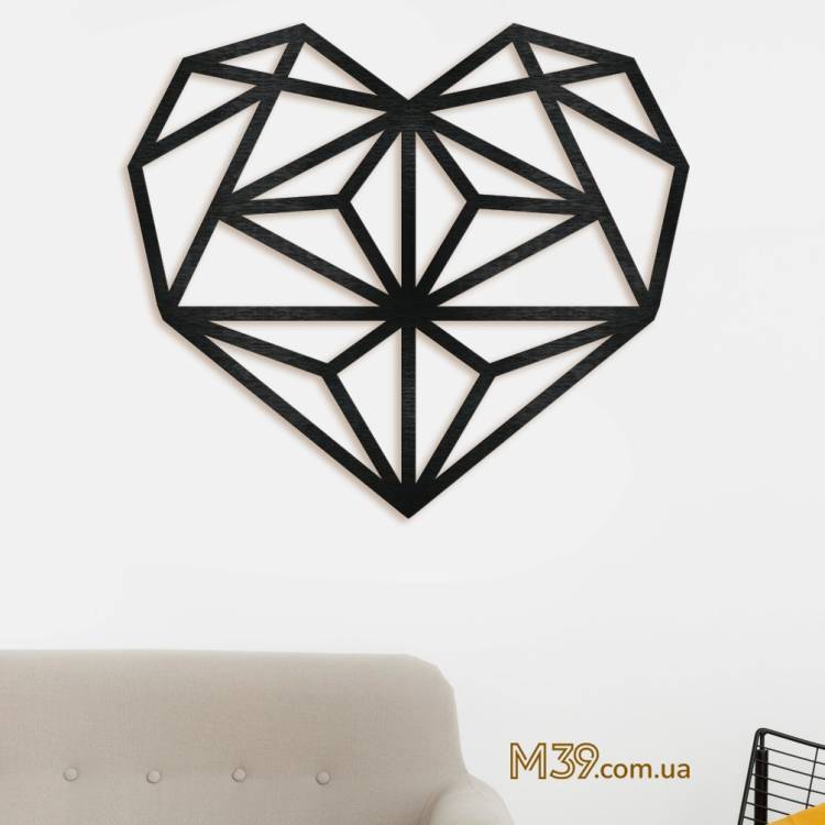 Декор на стену из дерева - панно "Геометрическое сердце", картина лофт для дома m39.com.ua Декор на стену из дерева - панно "Геометрическое сердце", картина лофт для дома