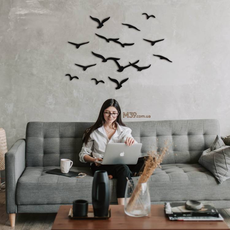 Декор лофт з дерева на стіну - панно "Зграя птахів"