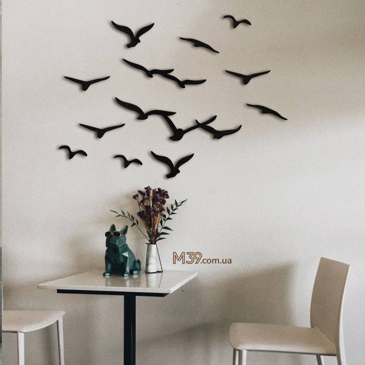 Декор лофт з дерева на стіну - панно "Зграя птахів"