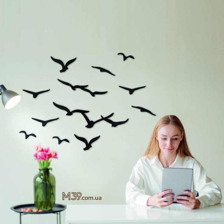 Декор лофт з дерева на стіну - панно "Зграя птахів"