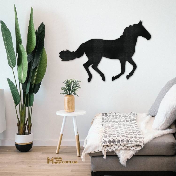 Декор на стіну з дерева - Декоративне панно "Кінь Мустанг", 3D картина з дерева