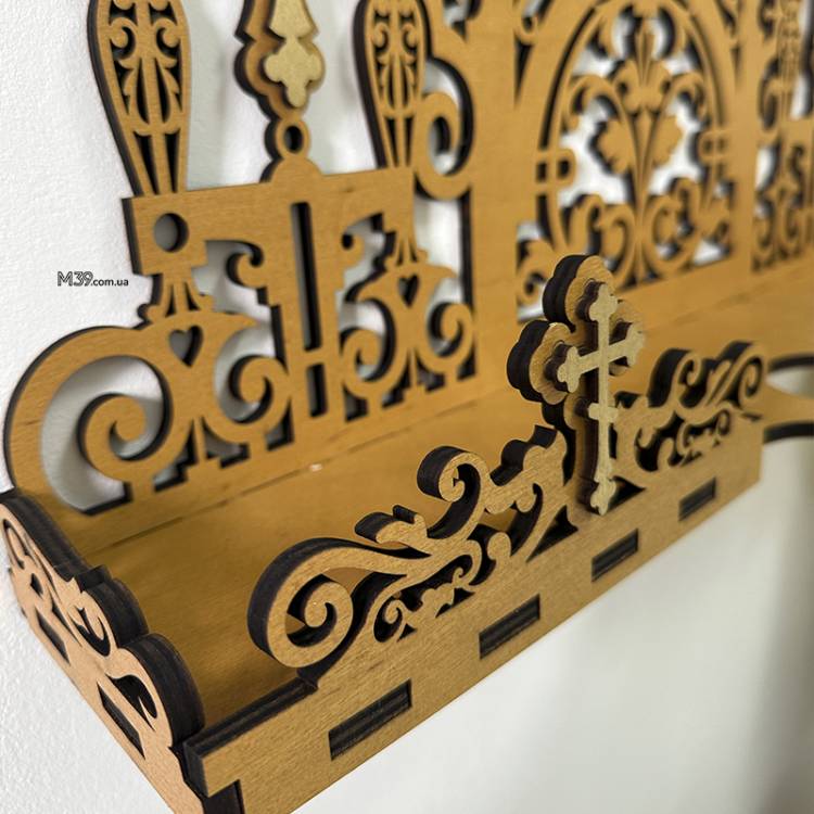 Поличка для ікон настінна. Іконостас домашній з підсвічником 