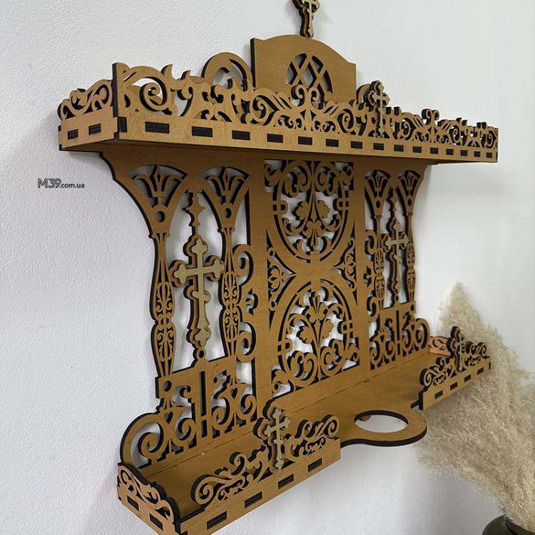 Поличка для ікон настінна. Іконостас домашній з підсвічником 