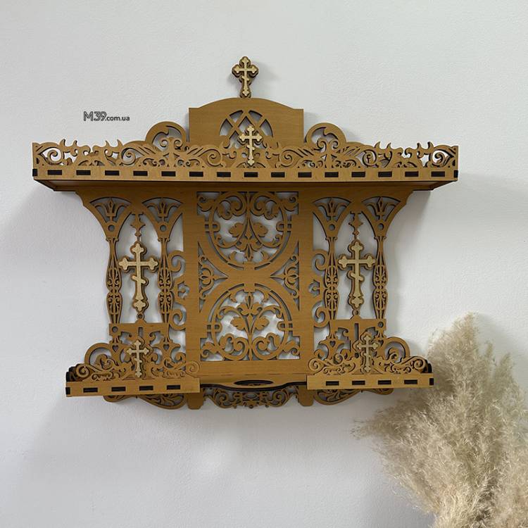 Поличка для ікон настінна. Іконостас домашній з підсвічником 