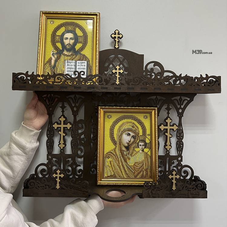 Поличка для ікон настінна. Іконостас домашній з підсвічником 