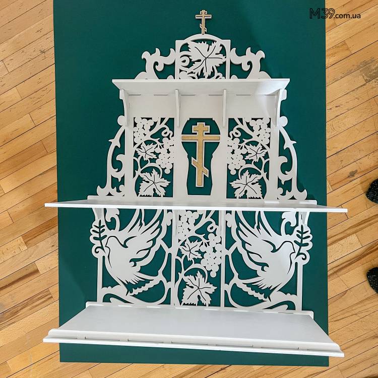 Поличка для Ікон, Іконостас Домашній з Виноградом і Голубами Настільний