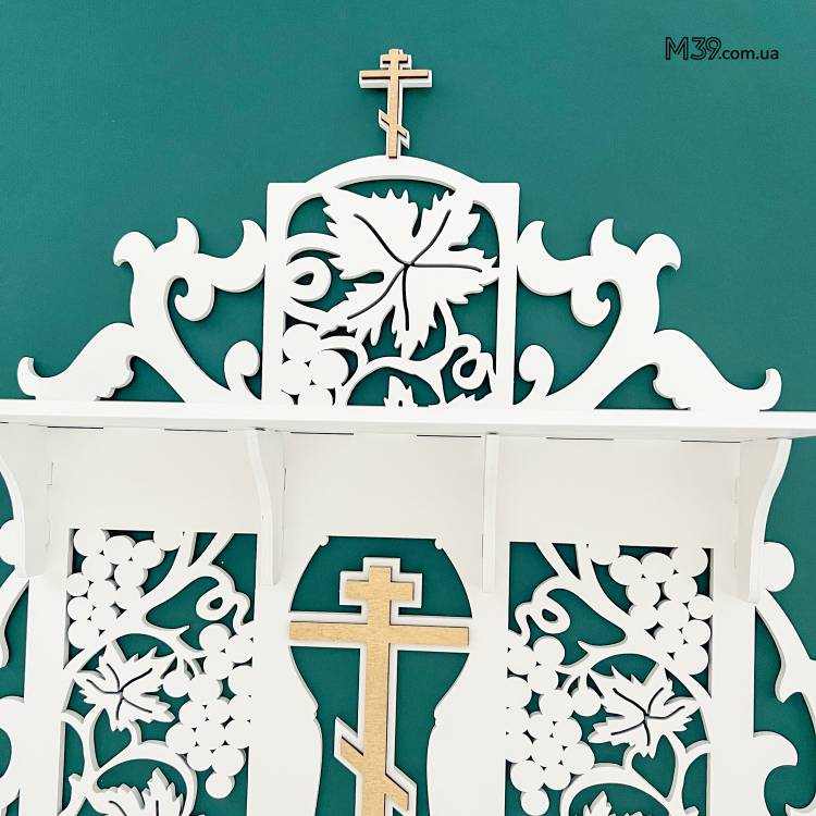 Поличка для Ікон, Іконостас Домашній з Виноградом і Голубами Настільний