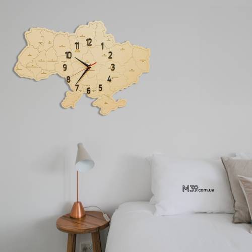 Декор з Дерева на Стіну - Годинник-Карта України