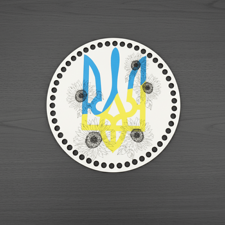 Круглое Донышко с Рисунком для Сумочки или Корзинки "желто Голубой Герб"