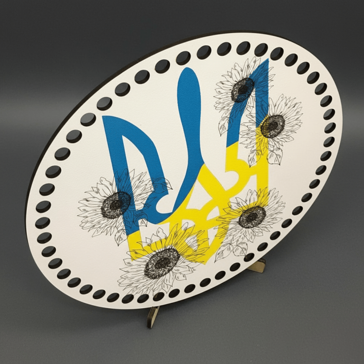 Круглое Донышко с Рисунком для Сумочки или Корзинки "желто Голубой Герб"