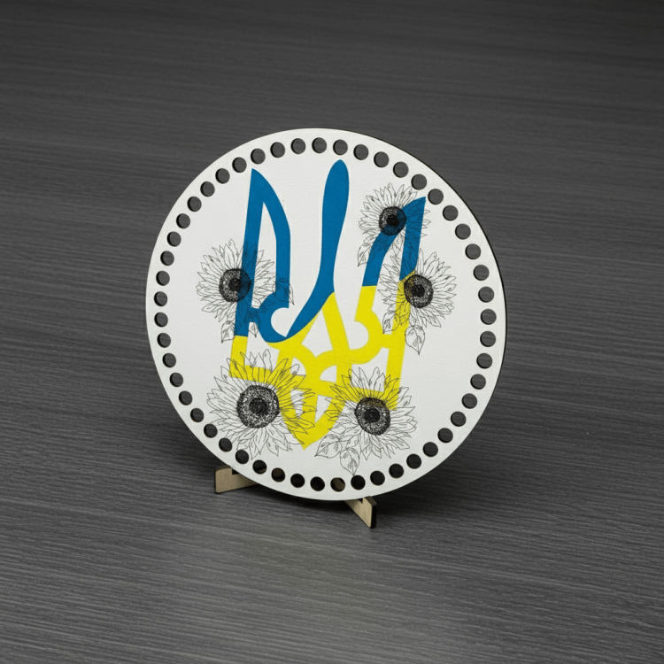 Круглое Донышко с Рисунком для Сумочки или Корзинки "желто Голубой Герб"