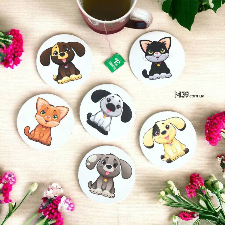 Подарунок Коханій на день Святого Валентина - Набір костерів "Песики і Котики"