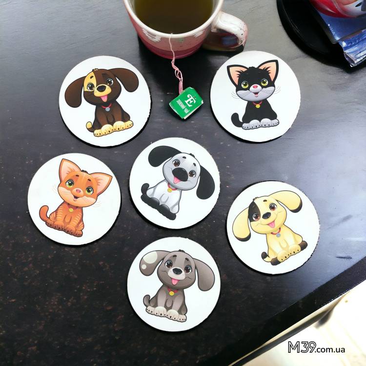 Подарунок подрузі - Набір костерів "Песики і Котики" з милим друком