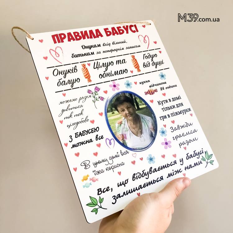 Прикольный Подарок Бабушке - Табличка "Правила Бабушки" с Фото