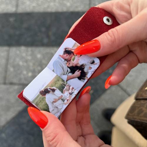 Фотобрелок с фото внутри, кожаный мини фотоальбом