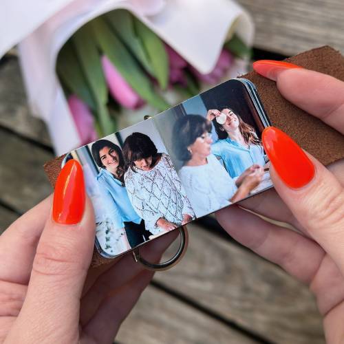 Шкіряний фотобрелок з фото, оригінальний подарунок коханій